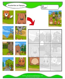 Puzzle Kes Yapıştır Çalışma Sayfaları